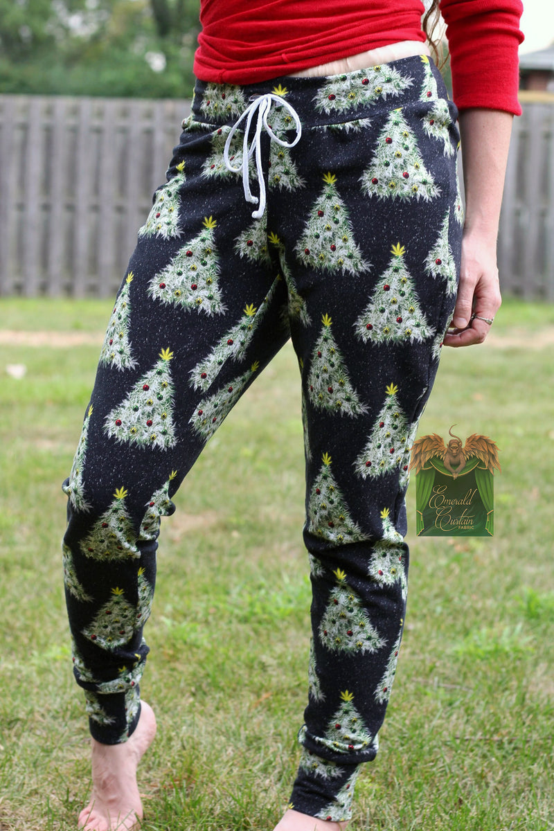 Lit Up Like a Christmas Tree (Kush Print) Retail Emerald Curtain Fabric