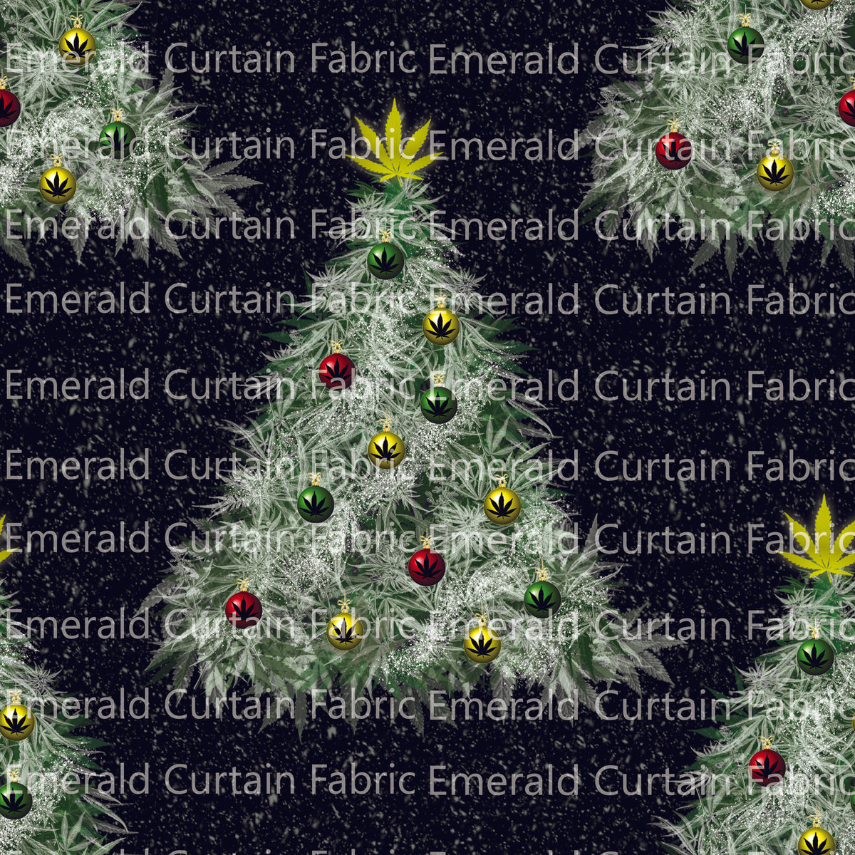 Lit Up Like a Christmas Tree (Kush Print) Retail Emerald Curtain Fabric